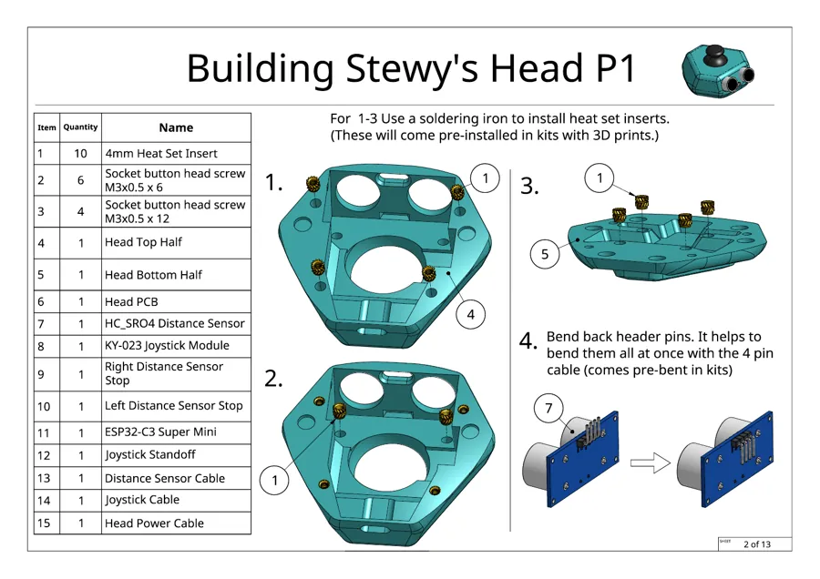 Build guide page 2 of 13: Head, part 1