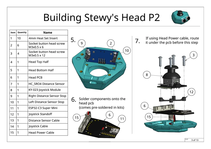 Build guide page 3 of 13: Head, part 2
