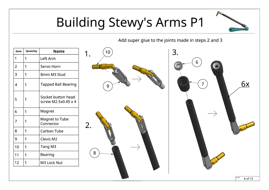 Build guide page 6 of 13: Arms, part 1